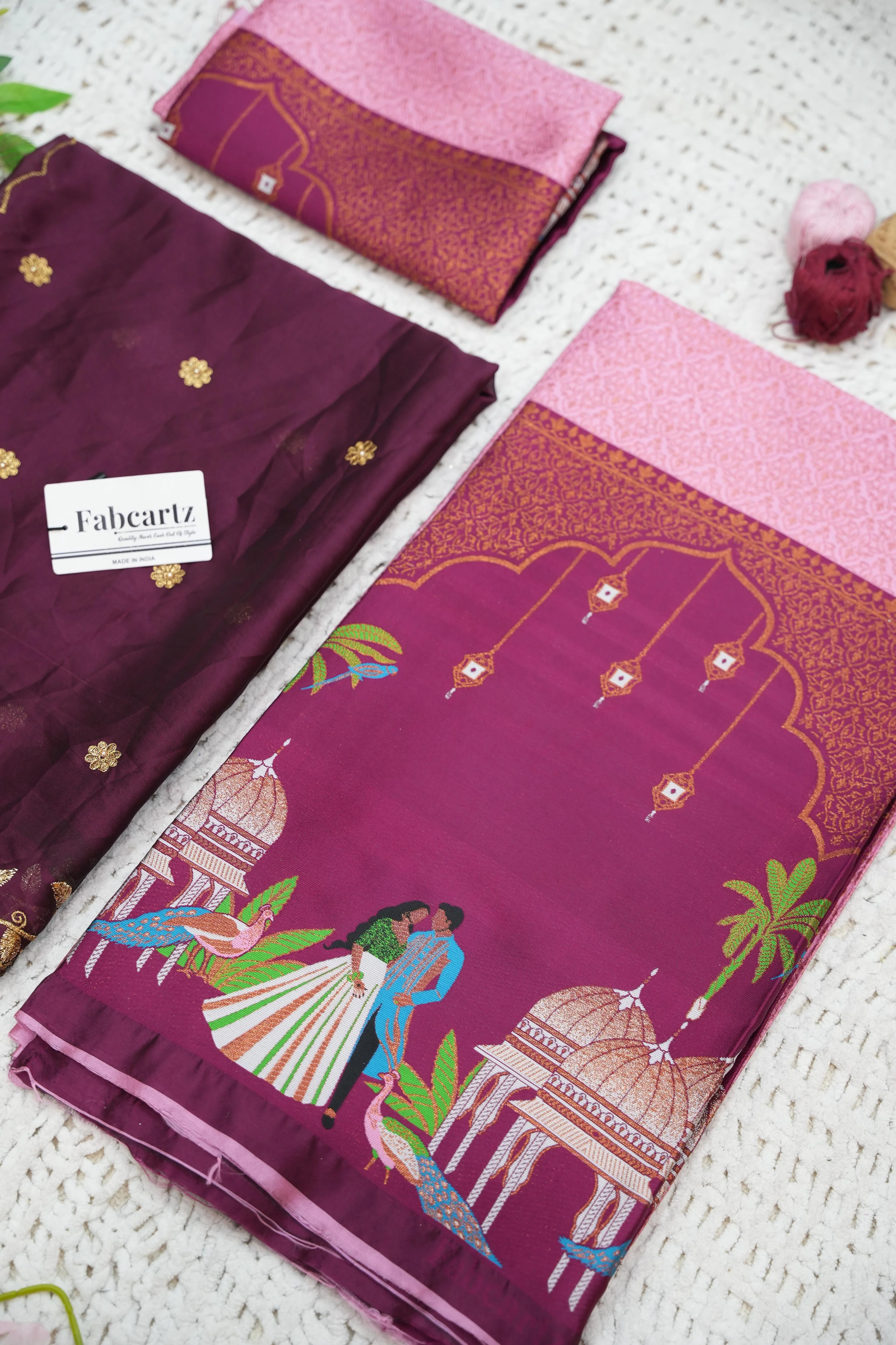 Women's Woven Design zari work Half Saree with Embroidered Blouse and Dupatta Taj Mahal - Image 5