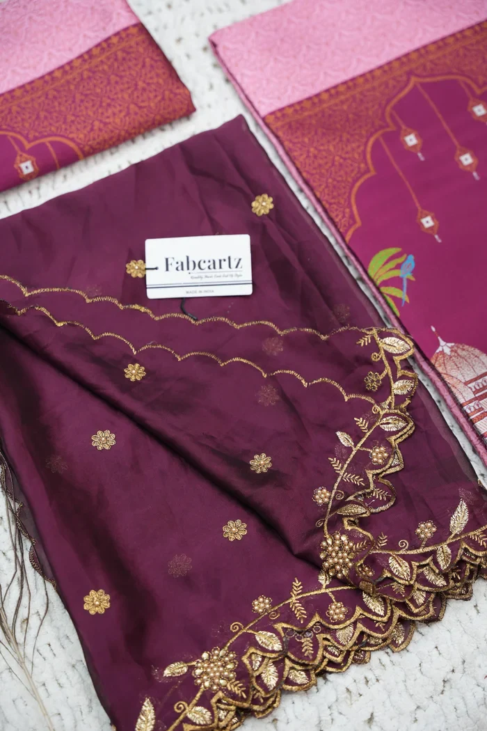 Women's Woven Design zari work Half Saree with Embroidered Blouse and Dupatta Taj Mahal - Image 22