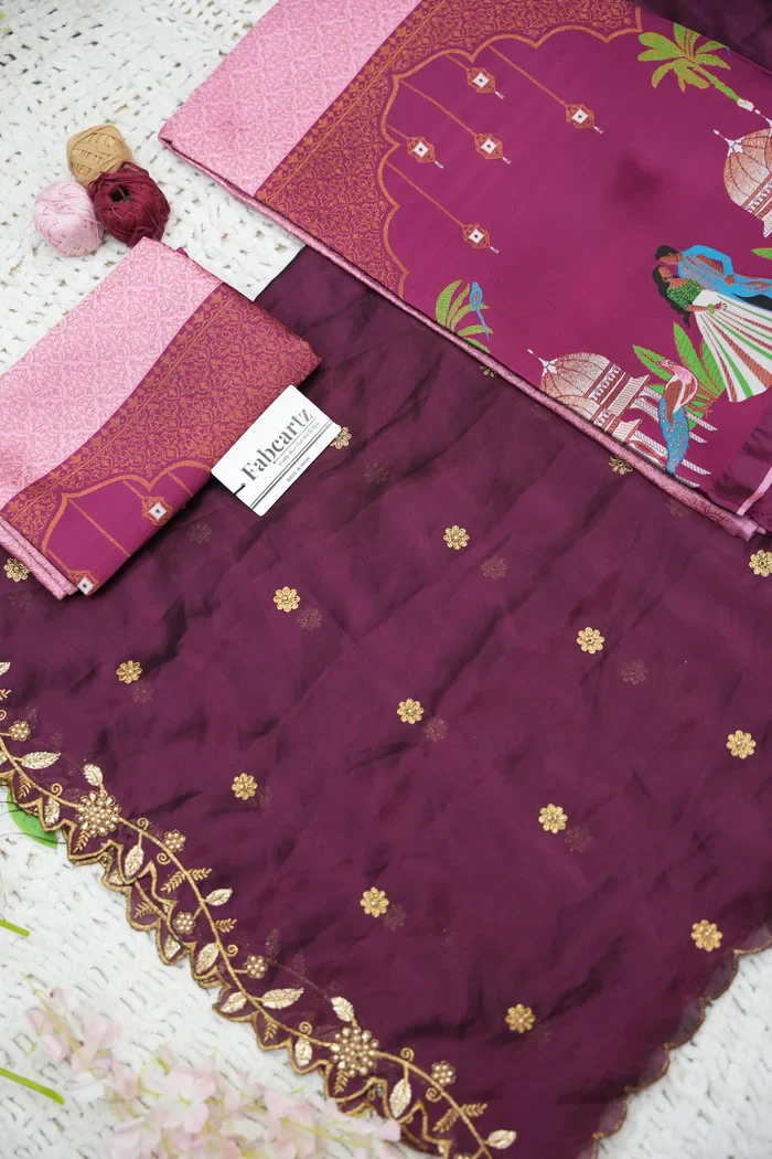 Women's Woven Design zari work Half Saree with Embroidered Blouse and Dupatta Taj Mahal - Image 23
