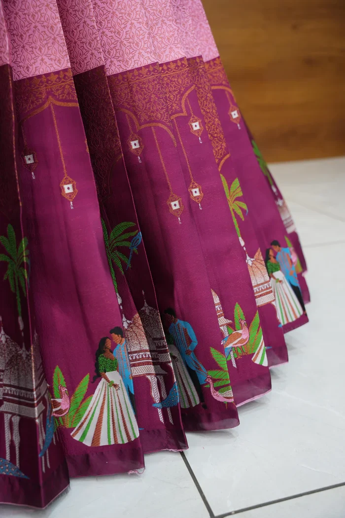 Women's Woven Design zari work Half Saree with Embroidered Blouse and Dupatta Taj Mahal - Image 3