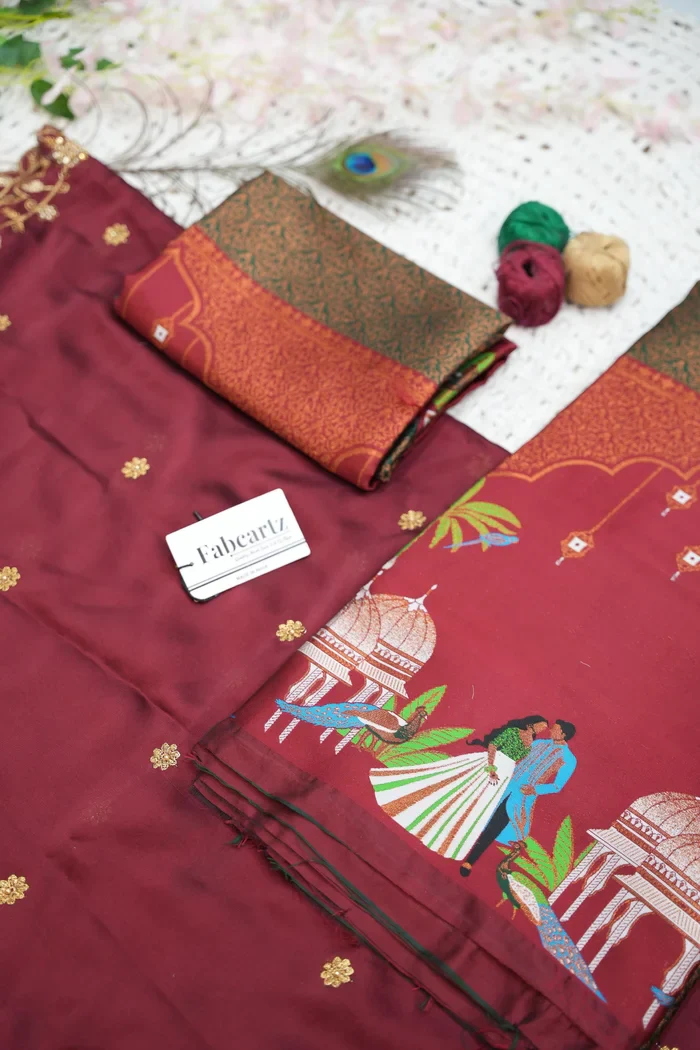 Women's Woven Design zari work Half Saree with Embroidered Blouse and Dupatta Taj Mahal - Image 33