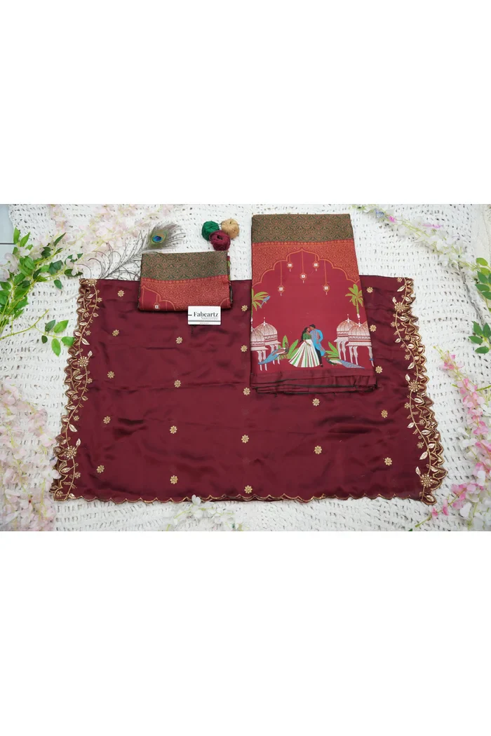 Women's Woven Design zari work Half Saree with Embroidered Blouse and Dupatta Taj Mahal - Image 37