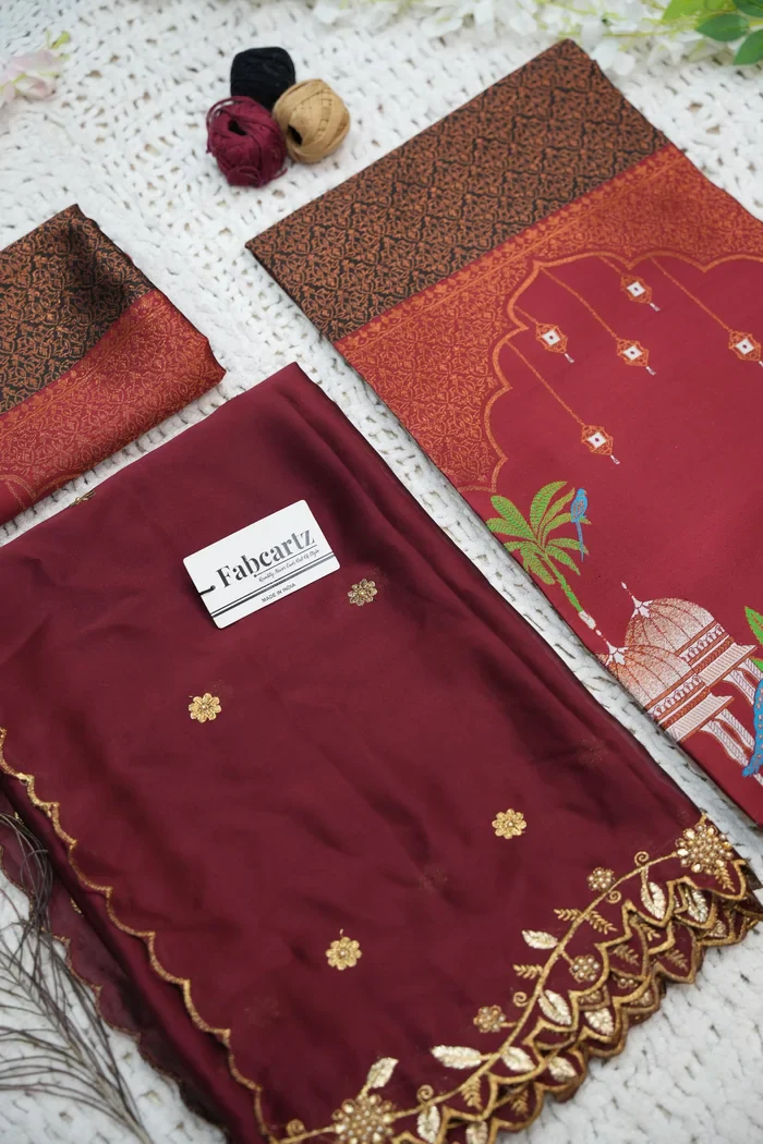 Women's Woven Design zari work Half Saree with Embroidered Blouse and Dupatta Taj Mahal - Image 41