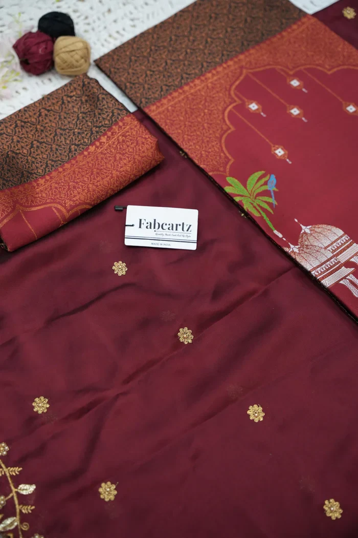 Women's Woven Design zari work Half Saree with Embroidered Blouse and Dupatta Taj Mahal - Image 47