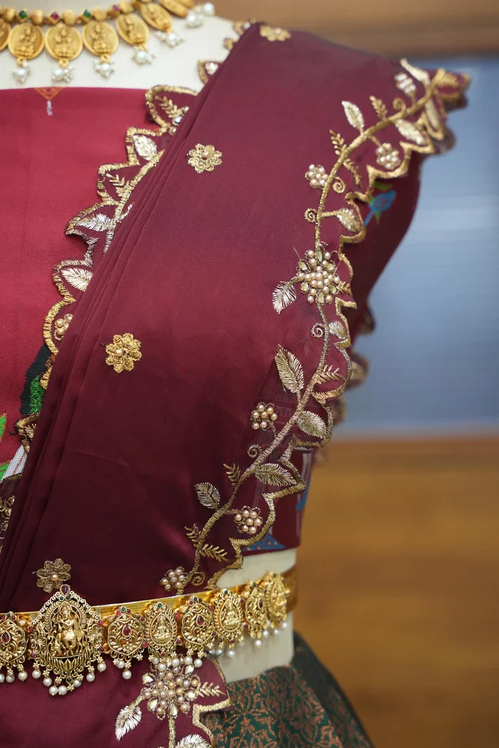 Women's Woven Design zari work Half Saree with Embroidered Blouse and Dupatta Taj Mahal - Image 5