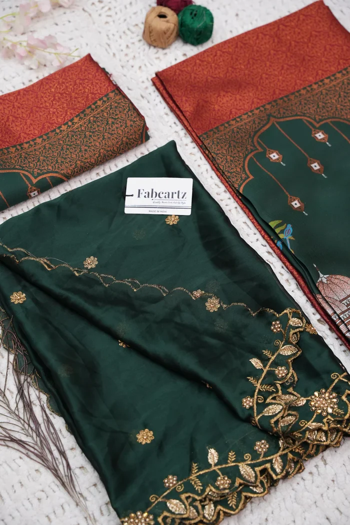 Women's Woven Design zari work Half Saree with Embroidered Blouse and Dupatta Taj Mahal - Image 52