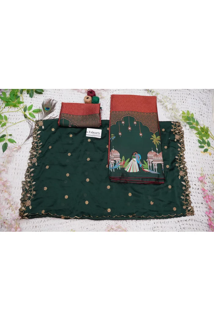 Women's Woven Design zari work Half Saree with Embroidered Blouse and Dupatta Taj Mahal - Image 57