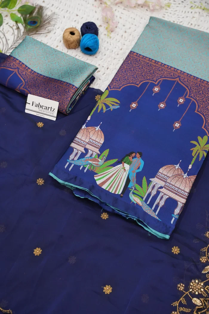 Women's Woven Design zari work Half Saree with Embroidered Blouse and Dupatta Taj Mahal - Image 65