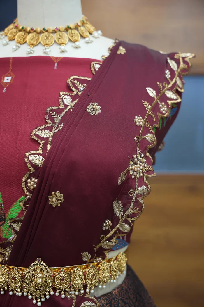 Women's Woven Design zari work Half Saree with Embroidered Blouse and Dupatta Taj Mahal - Image 9