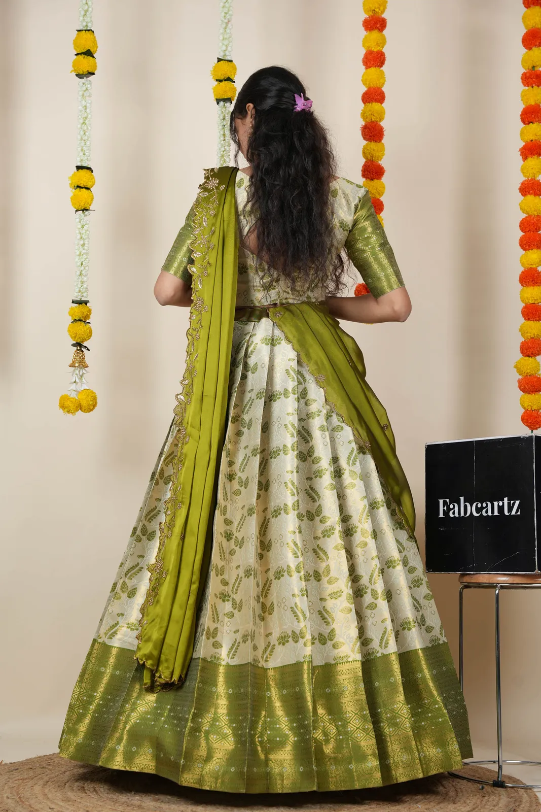 South Indian Festival Traditional Half Saree with Embroidered Blouse & Dupatta Udaya - Image 26