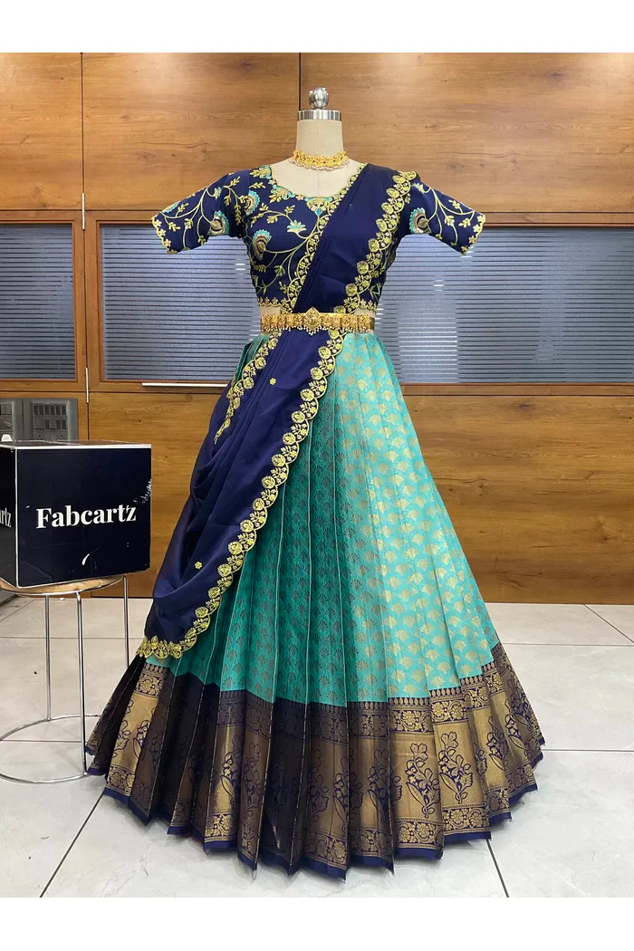 Women's Woven Design zari work Half Saree with Embroidered Blouse and Dupatta Varnika - Image 21