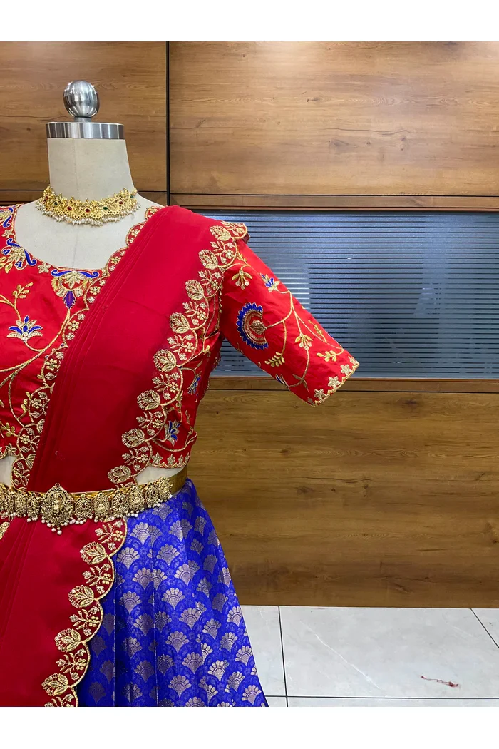 Women's Woven Design zari work Half Saree with Embroidered Blouse and Dupatta Varnika - Image 3