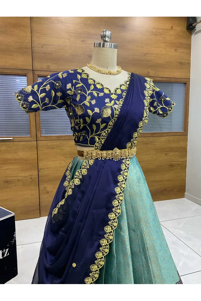Women's Woven Design zari work Half Saree with Embroidered Blouse and Dupatta Keerthana - Image 27