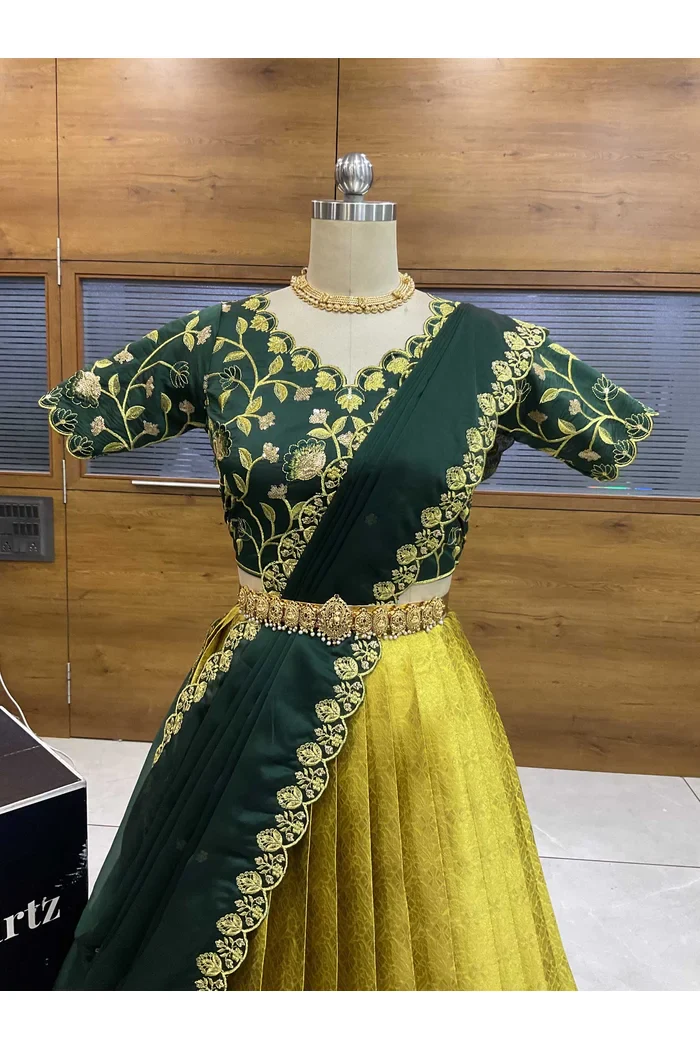Women's Woven Design zari work Half Saree with Embroidered Blouse and Dupatta Keerthana - Image 32