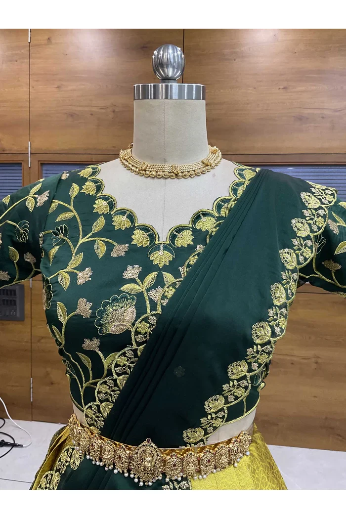 Women's Woven Design zari work Half Saree with Embroidered Blouse and Dupatta Keerthana - Image 33