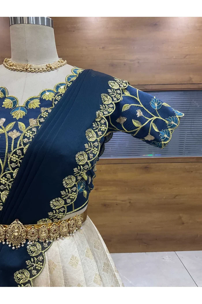 Women's Woven Design zari work Half Saree with Embroidered Blouse and Dupatta Keerthana - Image 5