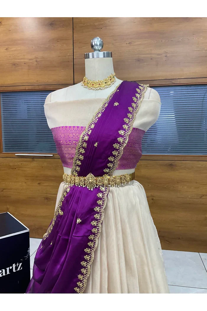 Women's Woven Design zari work Half Saree with Embroidered Blouse and Dupatta Velprita - Image 14