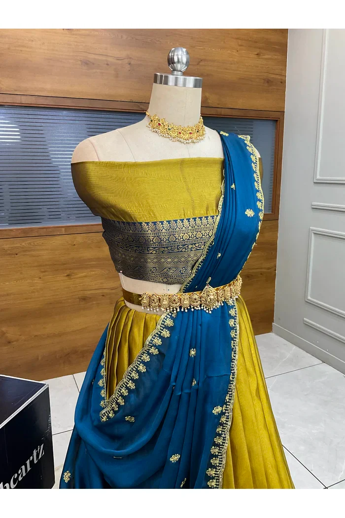 Women's Woven Design zari work Half Saree with Embroidered Blouse and Dupatta Velprita - Image 22