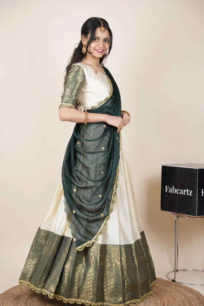 Women's Woven Design zari work Half Saree with Blouse and Rangoli Dupatta Revati Kv - Image 11