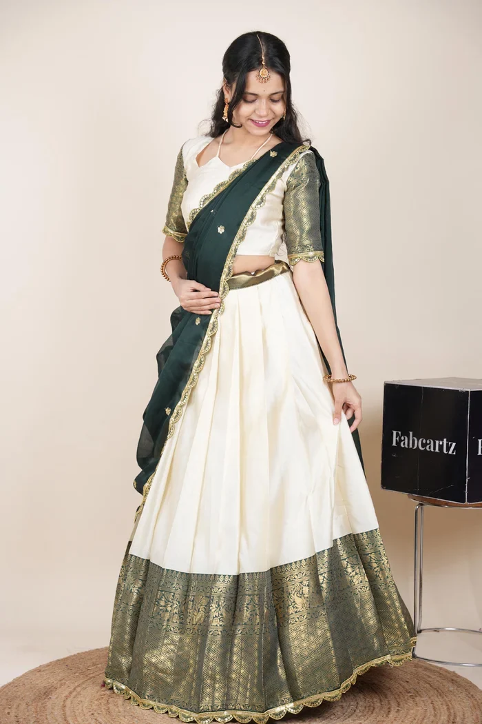 Women's Woven Design zari work Half Saree with Blouse and Rangoli Dupatta Revati Kv - Image 12
