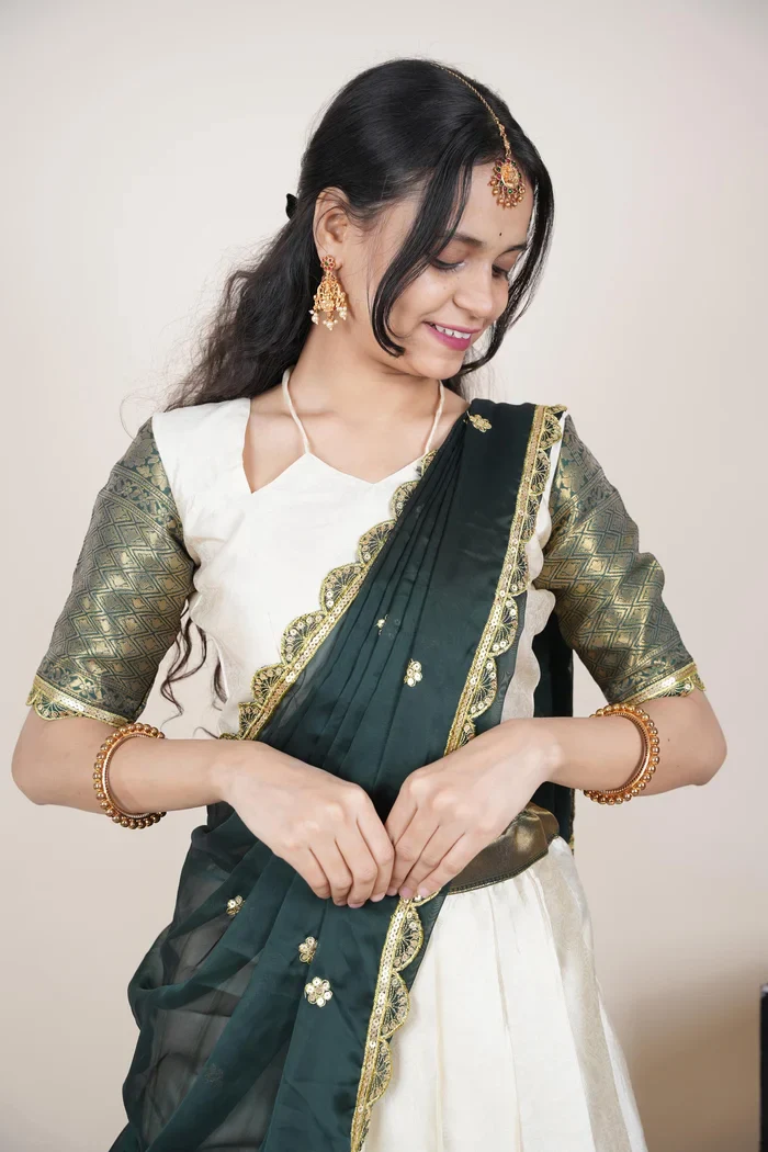 Women's Woven Design zari work Half Saree with Blouse and Rangoli Dupatta Revati Kv - Image 15