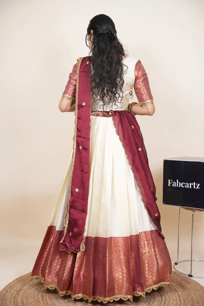 Women's Woven Design zari work Half Saree with Blouse and Rangoli Dupatta Revati Kv - Image 17