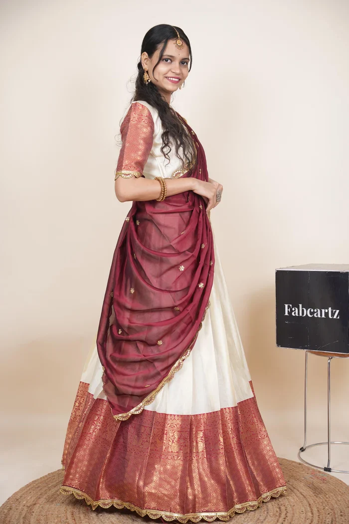 Women's Woven Design zari work Half Saree with Blouse and Rangoli Dupatta Revati Kv - Image 18