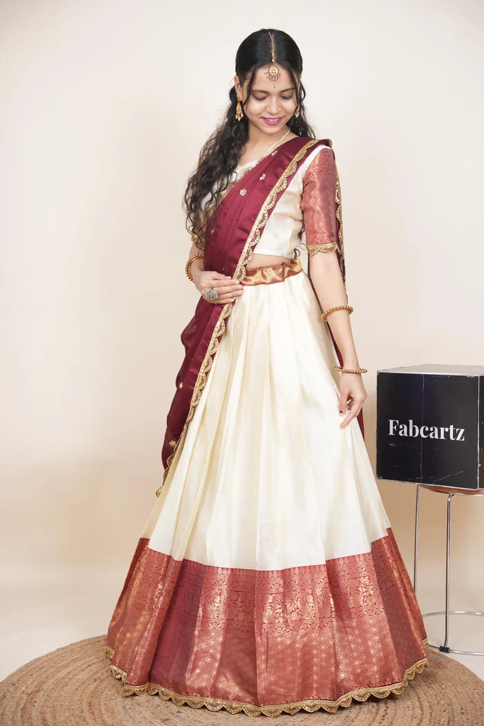 Women's Woven Design zari work Half Saree with Blouse and Rangoli Dupatta Revati Kv - Image 19