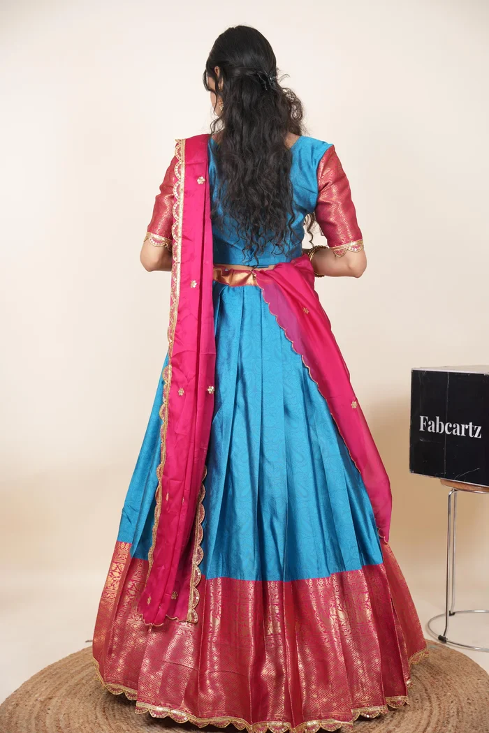 Women's Woven Design zari work Half Saree with Blouse and Rangoli Dupatta Revati Kv - Image 25