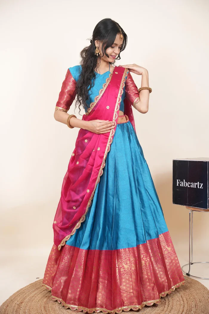 Women's Woven Design zari work Half Saree with Blouse and Rangoli Dupatta Revati Kv - Image 28