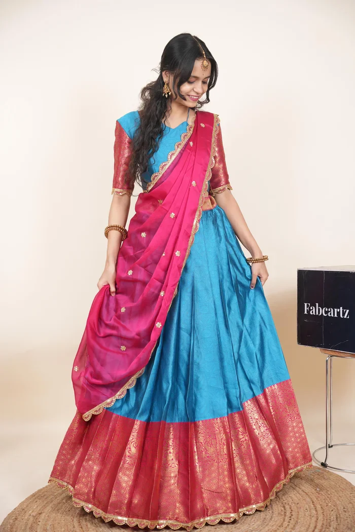Women's Woven Design zari work Half Saree with Blouse and Rangoli Dupatta Revati Kv - Image 29
