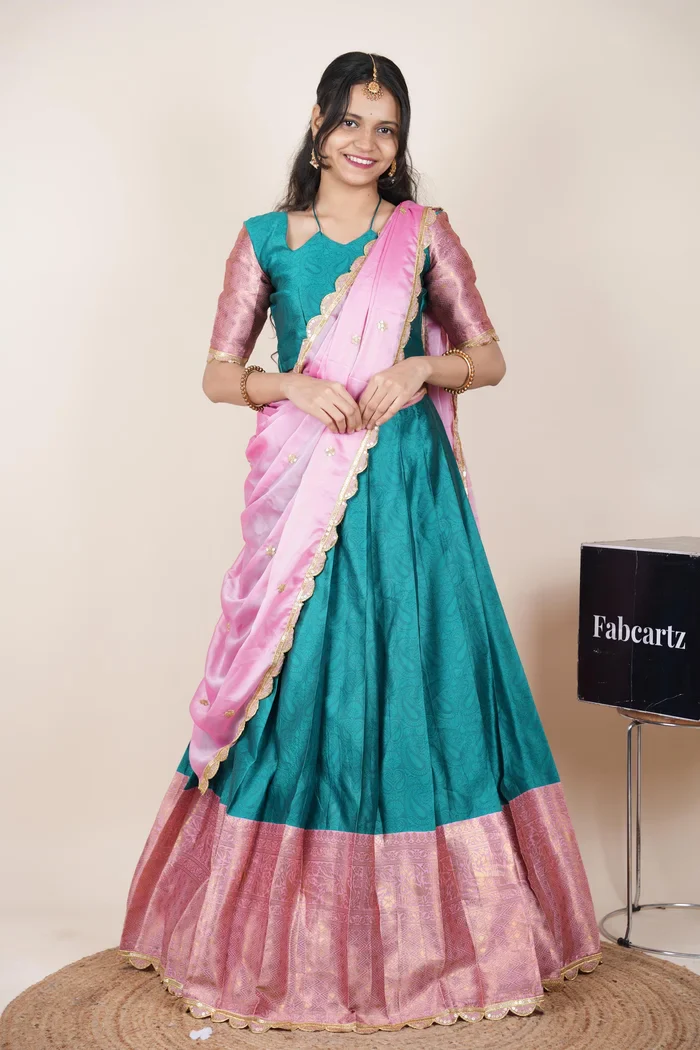 Women's Woven Design zari work Half Saree with Blouse and Rangoli Dupatta Revati Kv - Image 32