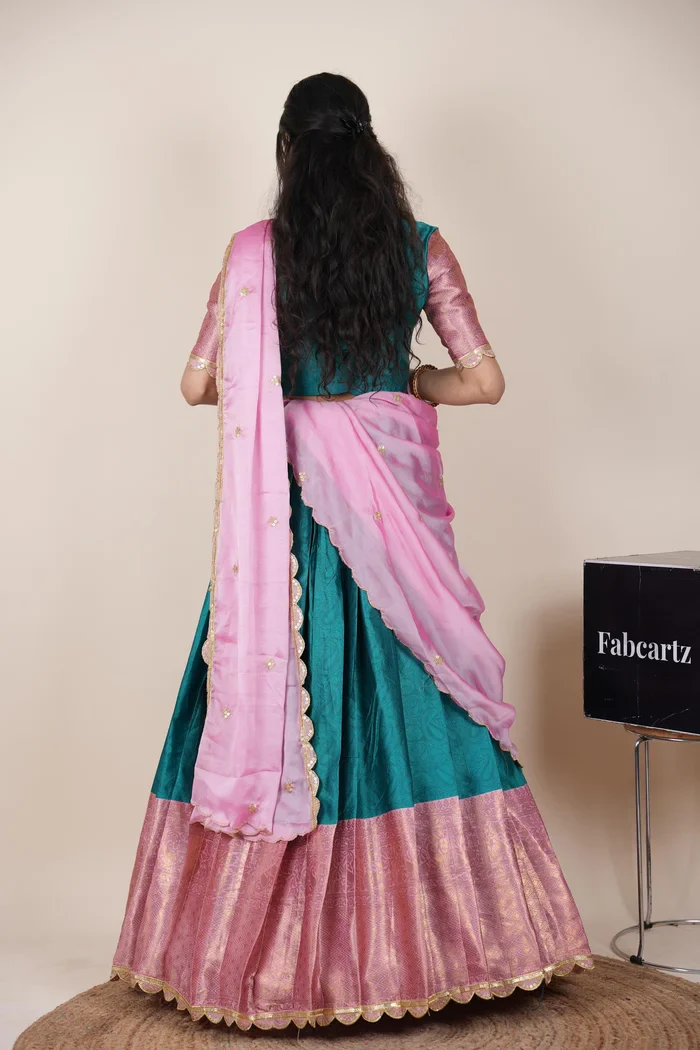Women's Woven Design zari work Half Saree with Blouse and Rangoli Dupatta Revati Kv - Image 33