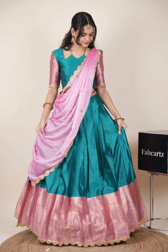Women's Woven Design zari work Half Saree with Blouse and Rangoli Dupatta Revati Kv - Image 36