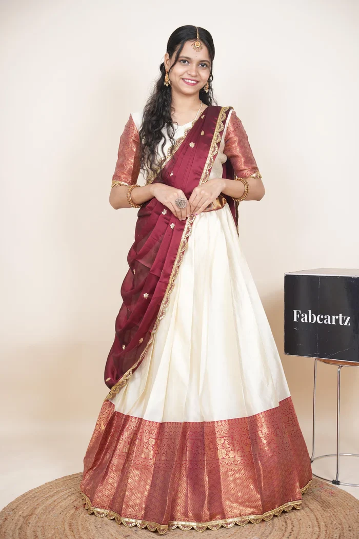 Women's Woven Design zari work Half Saree with Blouse and Rangoli Dupatta Revati Kv - Image 52