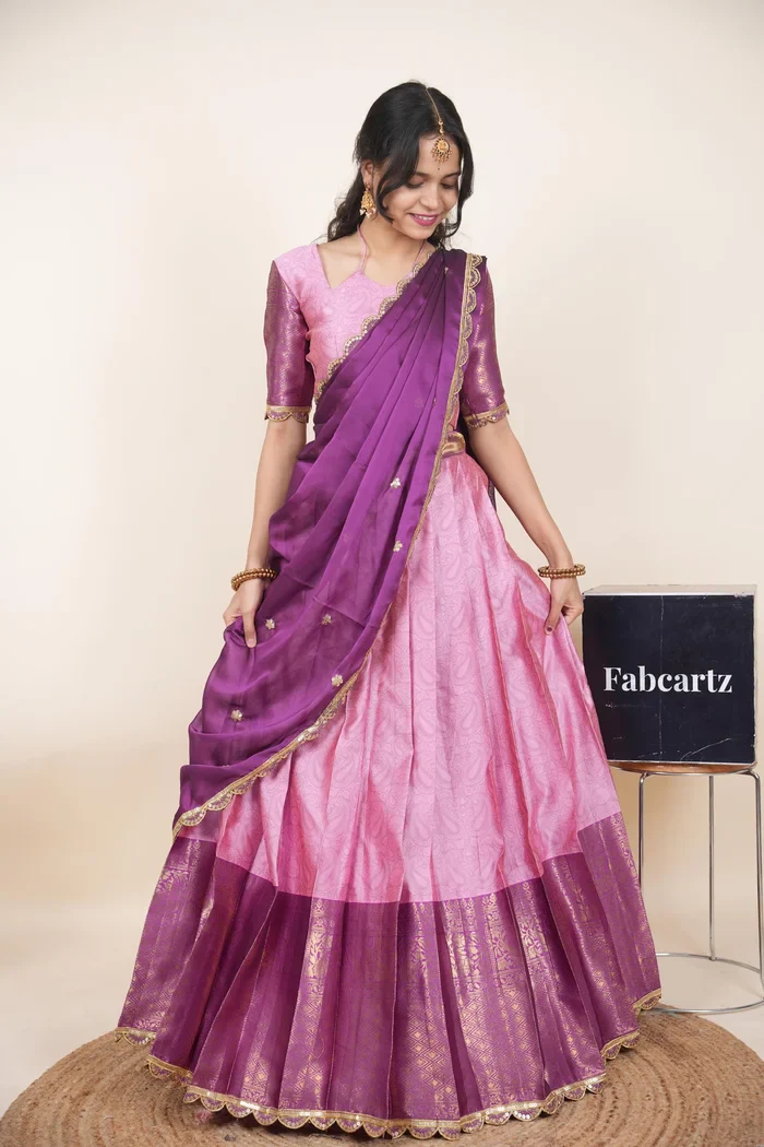 Women's Woven Design zari work Half Saree with Blouse and Rangoli Dupatta Revati Kv - Image 6