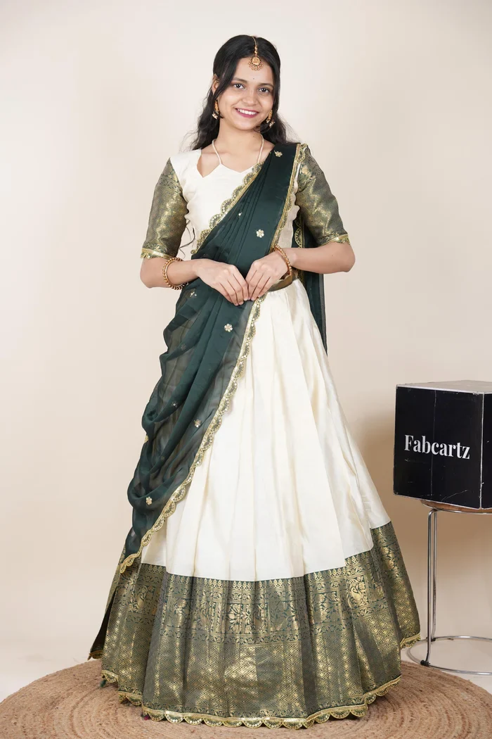 Women's Woven Design zari work Half Saree with Blouse and Rangoli Dupatta Revati Kv - Image 9