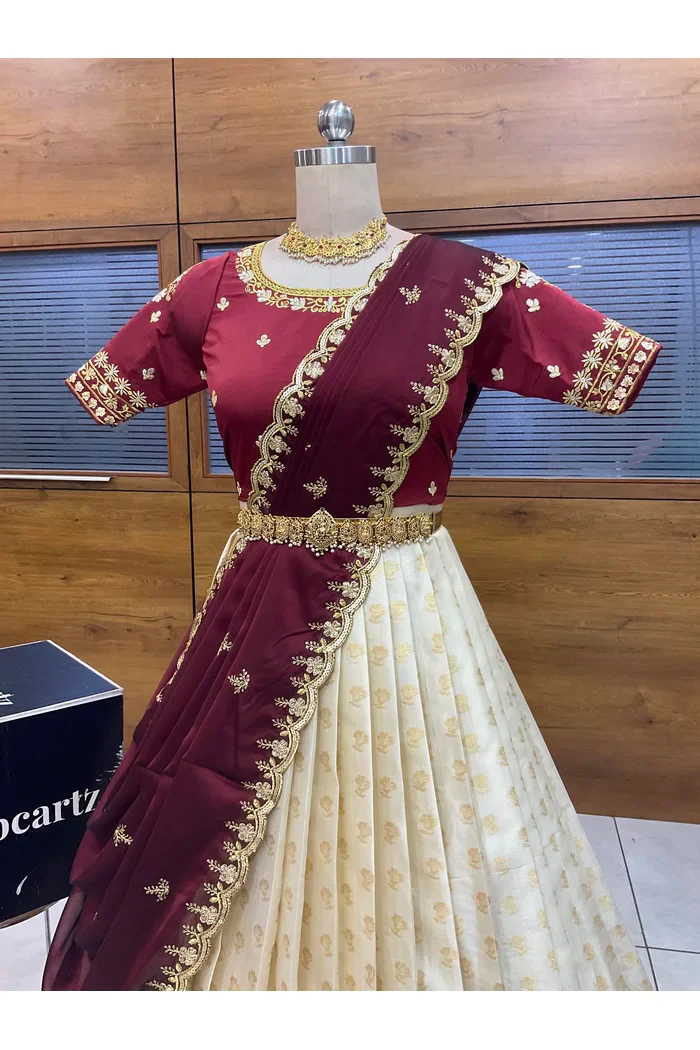 Women's Woven Design zari work Half Saree with Blouse and Rangoli Dupatta Rutuja - Image 10