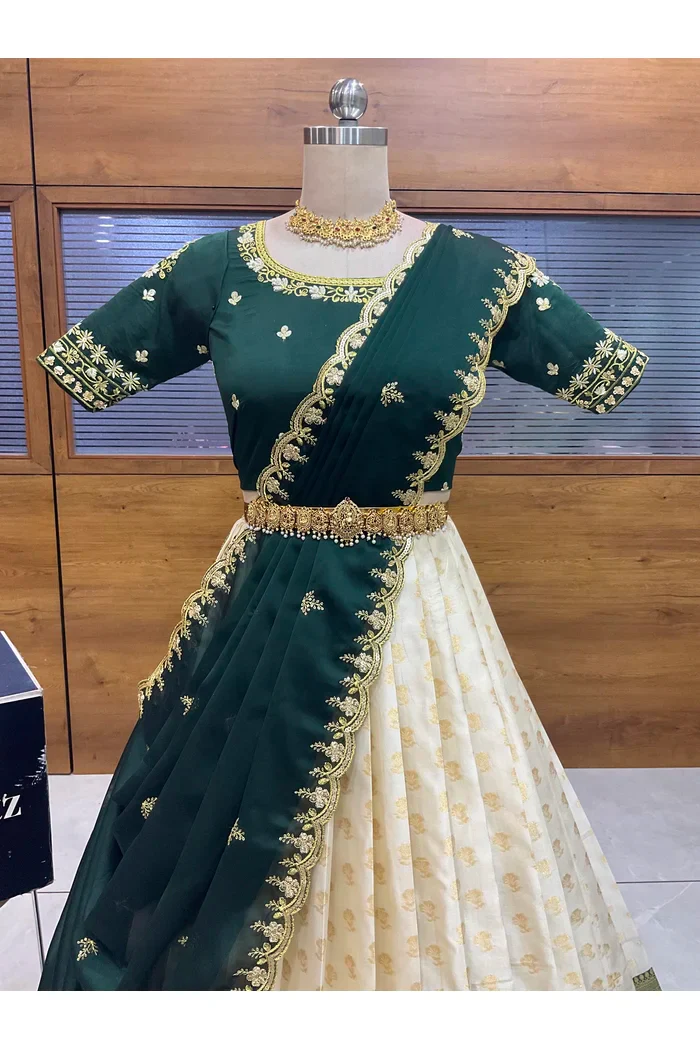 Women's Woven Design zari work Half Saree with Blouse and Rangoli Dupatta Rutuja - Image 2