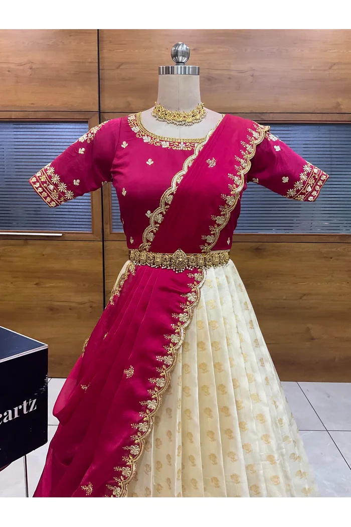 Women's Woven Design zari work Half Saree with Blouse and Rangoli Dupatta Rutuja - Image 20