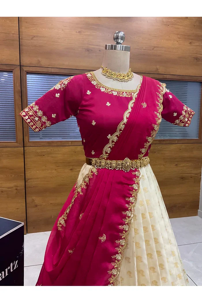 Women's Woven Design zari work Half Saree with Blouse and Rangoli Dupatta Rutuja - Image 21
