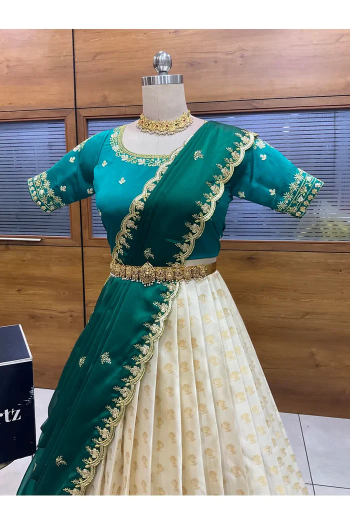 Women's Woven Design zari work Half Saree with Blouse and Rangoli Dupatta Rutuja - Image 28