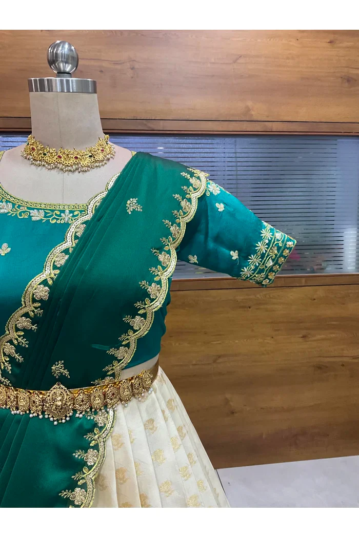 Women's Woven Design zari work Half Saree with Blouse and Rangoli Dupatta Rutuja - Image 29