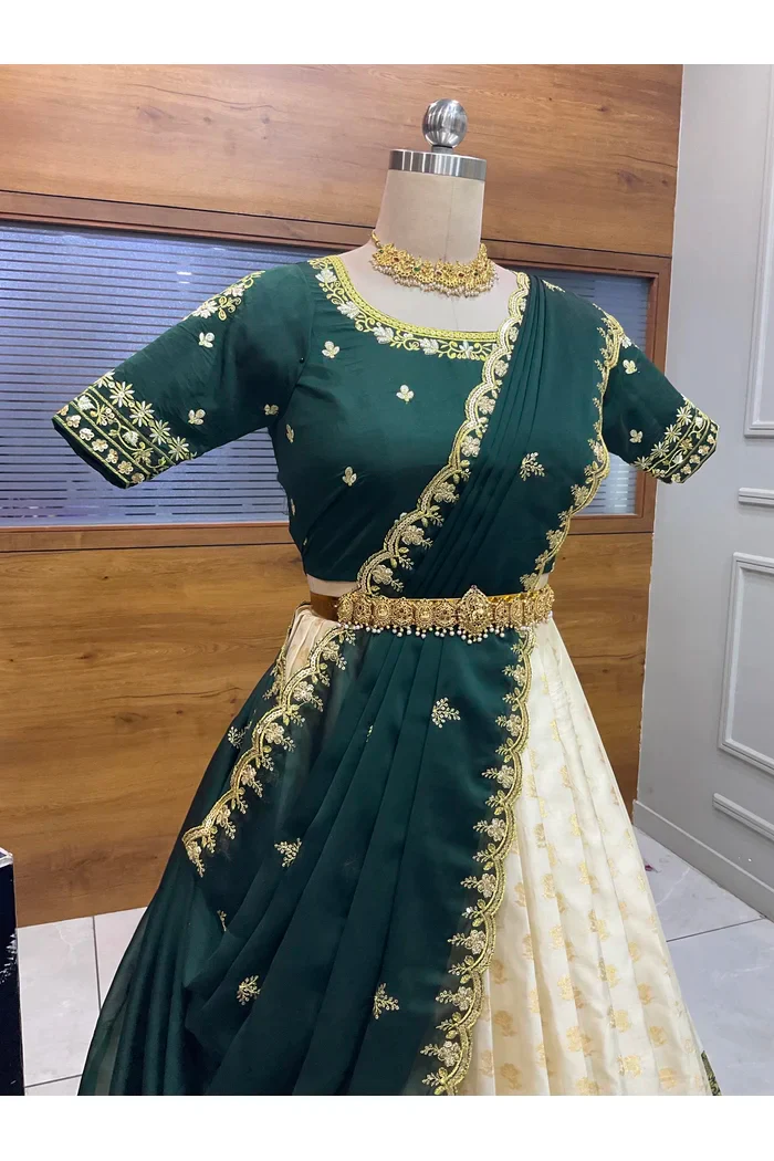 Women's Woven Design zari work Half Saree with Blouse and Rangoli Dupatta Rutuja - Image 3