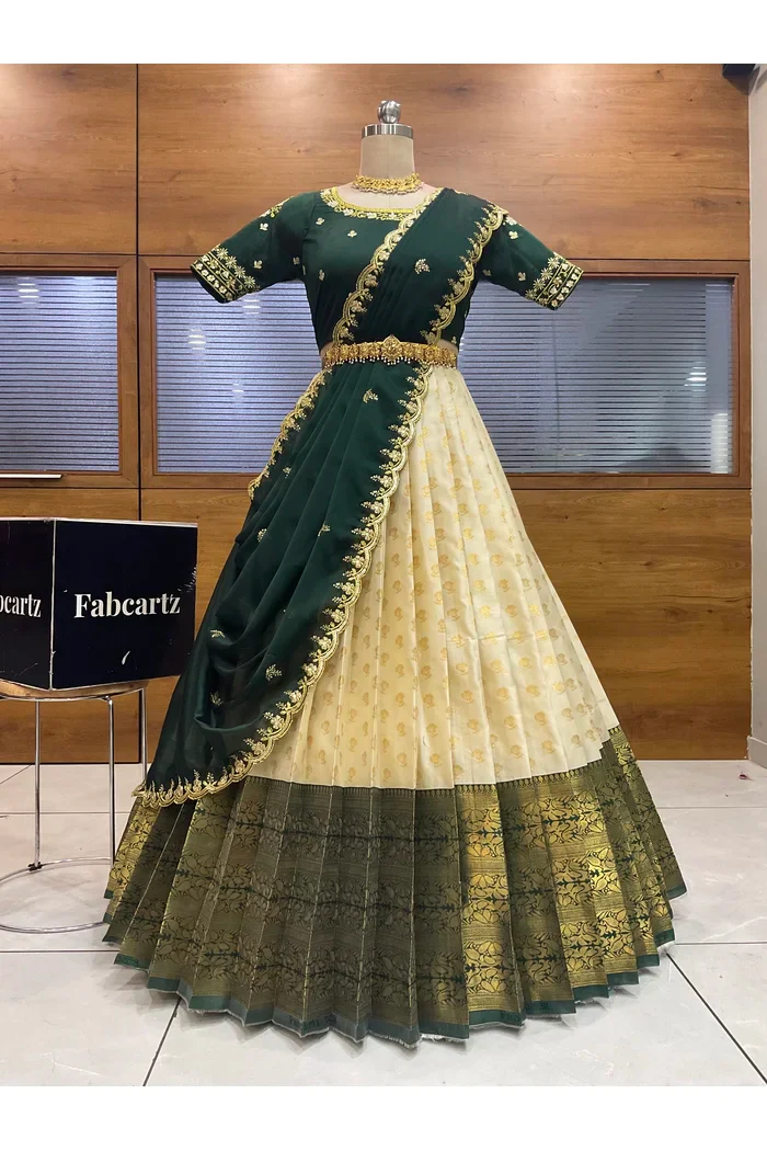 Women's Woven Design zari work Half Saree with Blouse and Rangoli Dupatta Rutuja - Image 37
