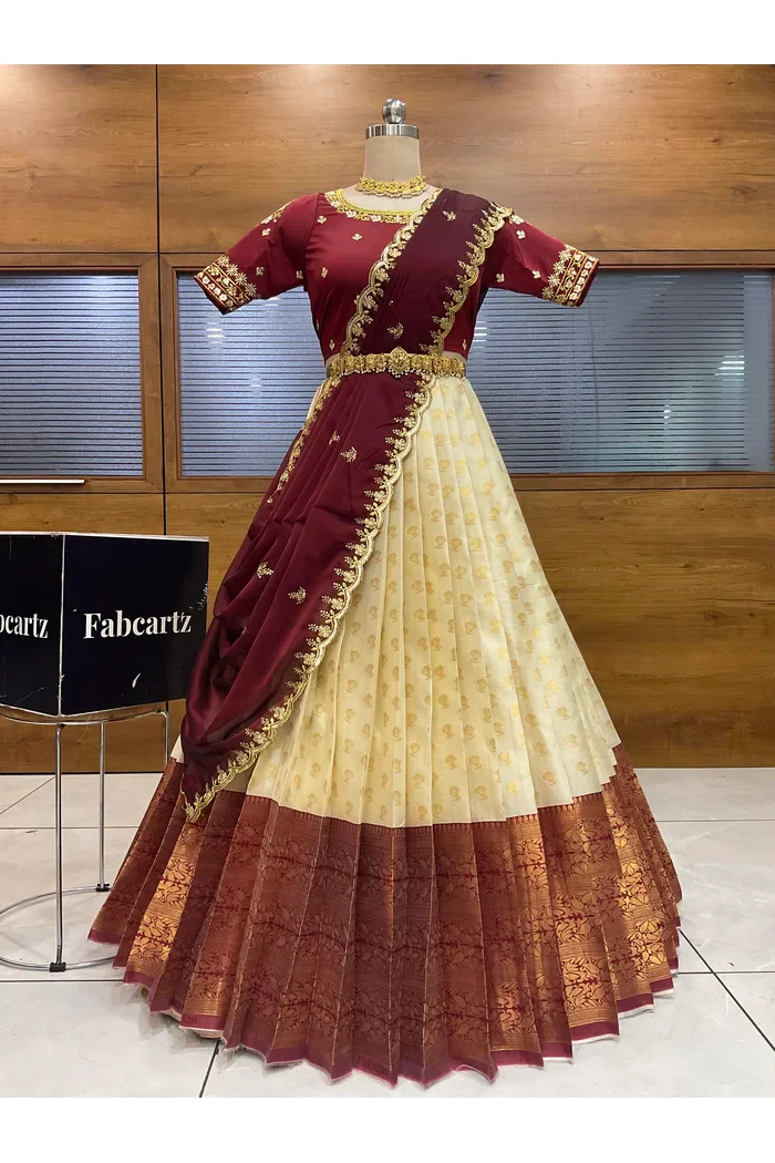 Women's Woven Design zari work Half Saree with Blouse and Rangoli Dupatta Rutuja - Image 46