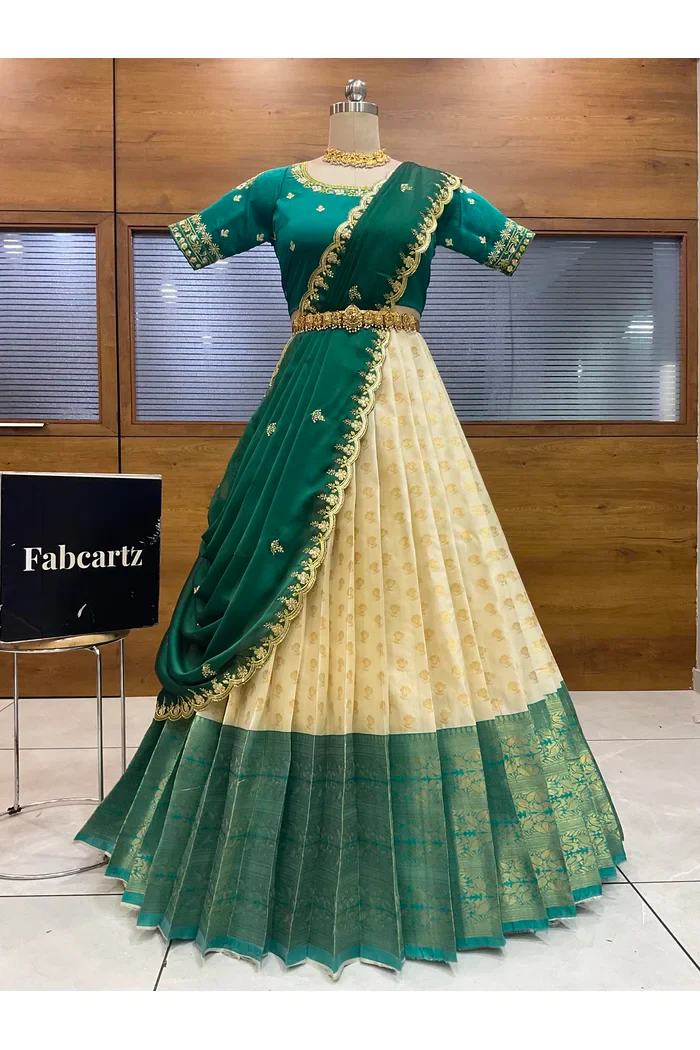 Women's Woven Design zari work Half Saree with Blouse and Rangoli Dupatta Rutuja - Image 72