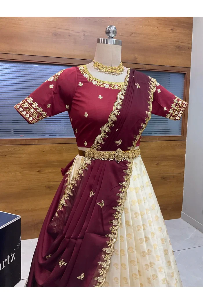 Women's Woven Design zari work Half Saree with Blouse and Rangoli Dupatta Rutuja - Image 9
