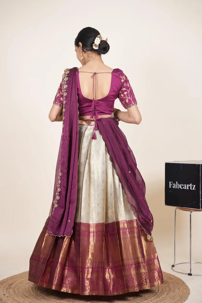 Women's Woven Design zari work Half Saree with Embroidered Blouse and Dupatta Keerthana Kv - Image 12