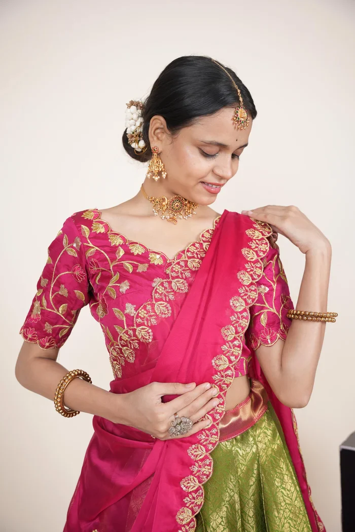 Women's Woven Design zari work Half Saree with Embroidered Blouse and Dupatta Keerthana Kv - Image 25